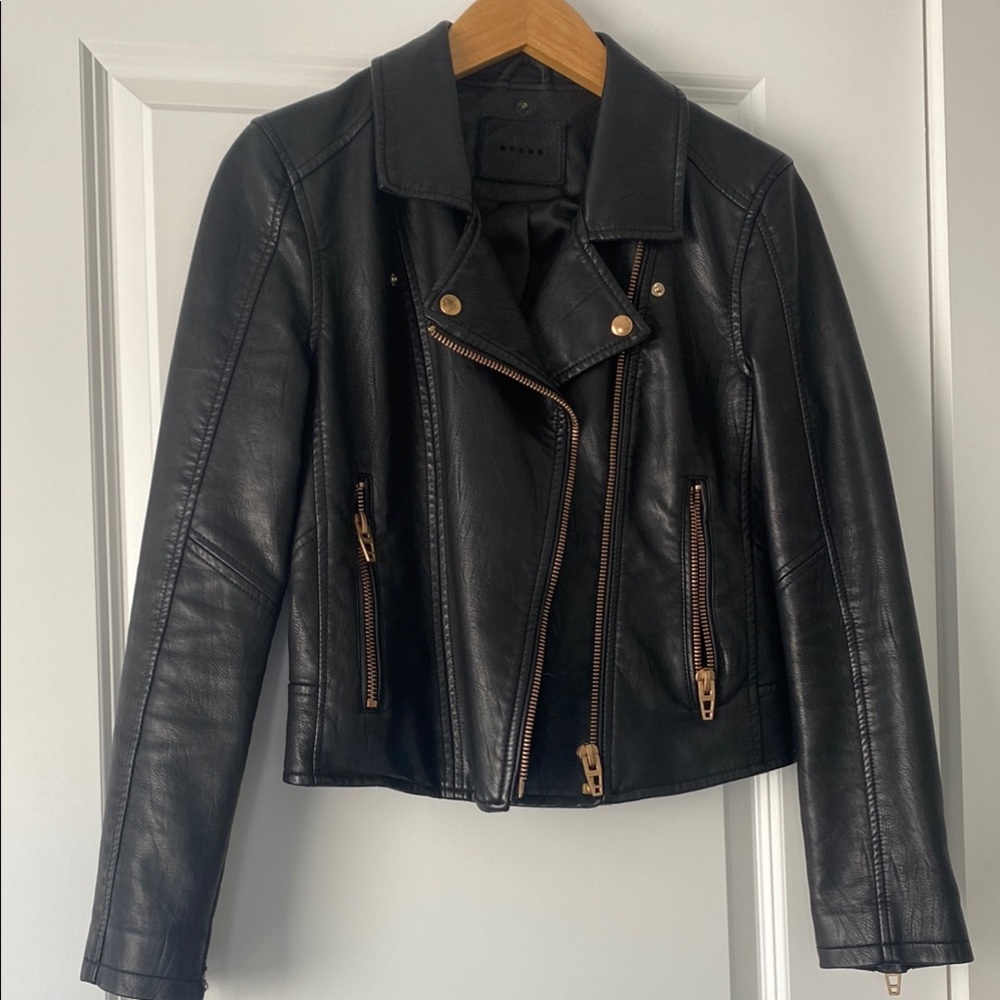Black Leather Jacket with gold accents